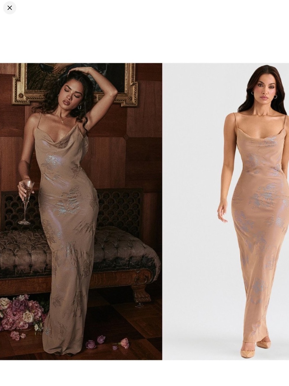 House of CB Nude Iridescent Slip Maxi Dress with Subtle Lavender Sheen